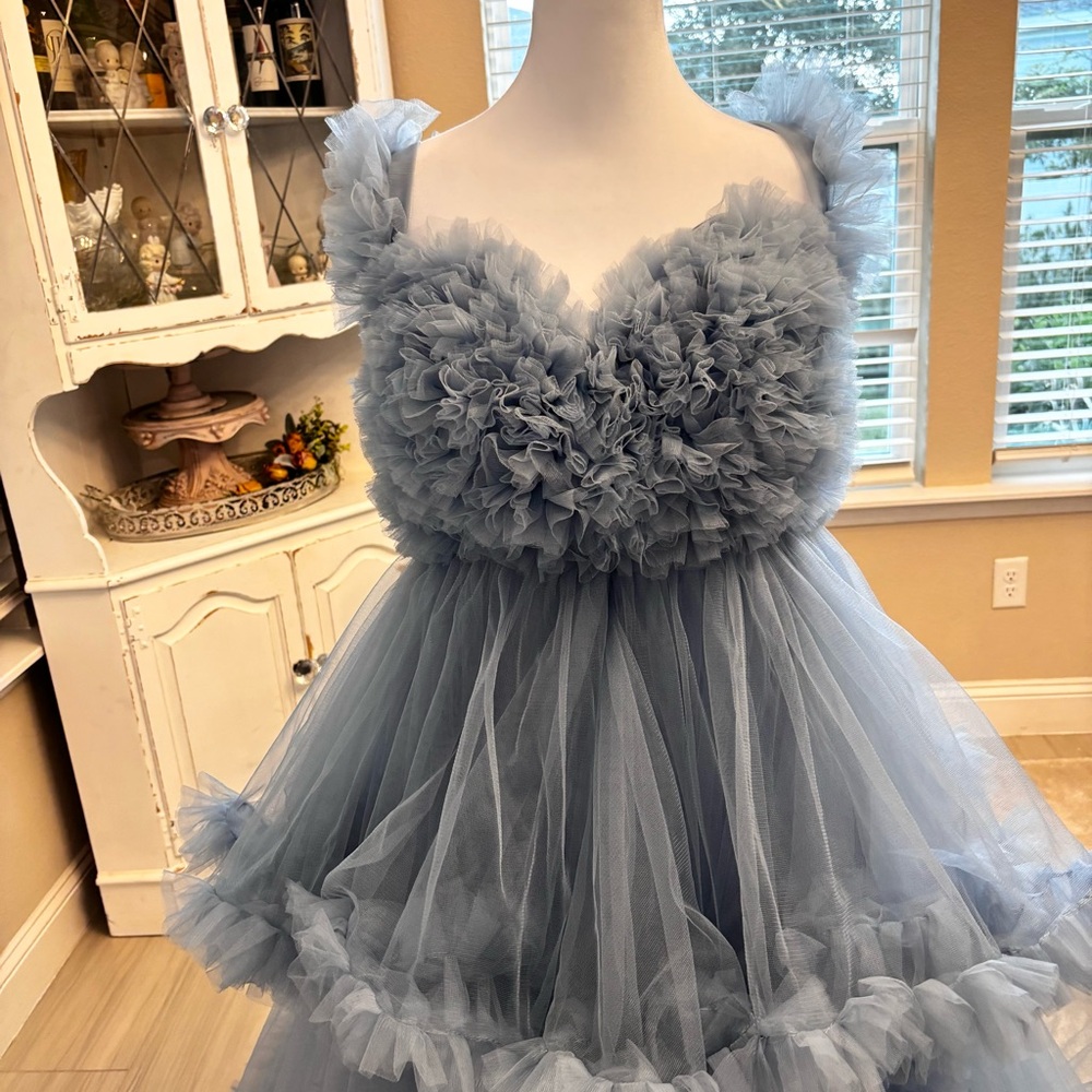 NEW Tulle Maternity Dress for Photoshoot Bridal Robe Gray NWOT Size XL - Picture 2 of 9
